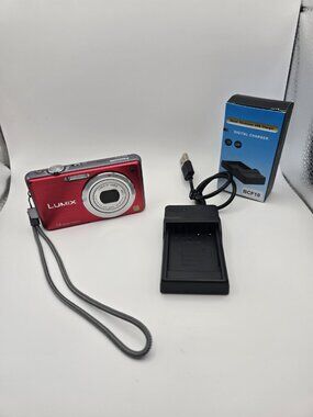 Panasonic Lumix Red DMC-FH3 14 MP Digital Camera Tested & Works Compact Y2K